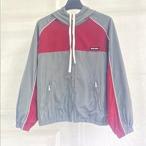 Miu Miu Red and Gray Bomber Jacket